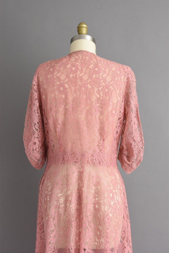 Vintage 1950s Rose Pink Rhinestone Lace Dress | L… - image 9