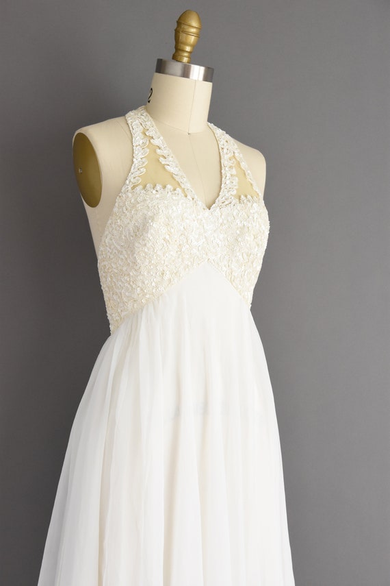 1960s vintage Mike Benet White Sequin Halter Dres… - image 6