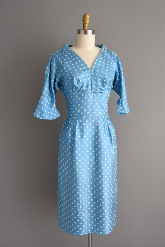 1950s vintage Miss Brooke Blue Polka Dot Print Co… - image 6