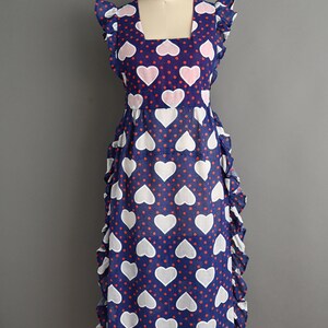 vintage 1960s Dress Vintage Heart Print Ruffle Cotton Dress Medium zdjęcie 2