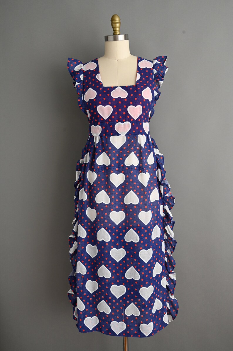 vintage 1960s Dress Vintage Heart Print Ruffle Cotton Dress Medium image 2