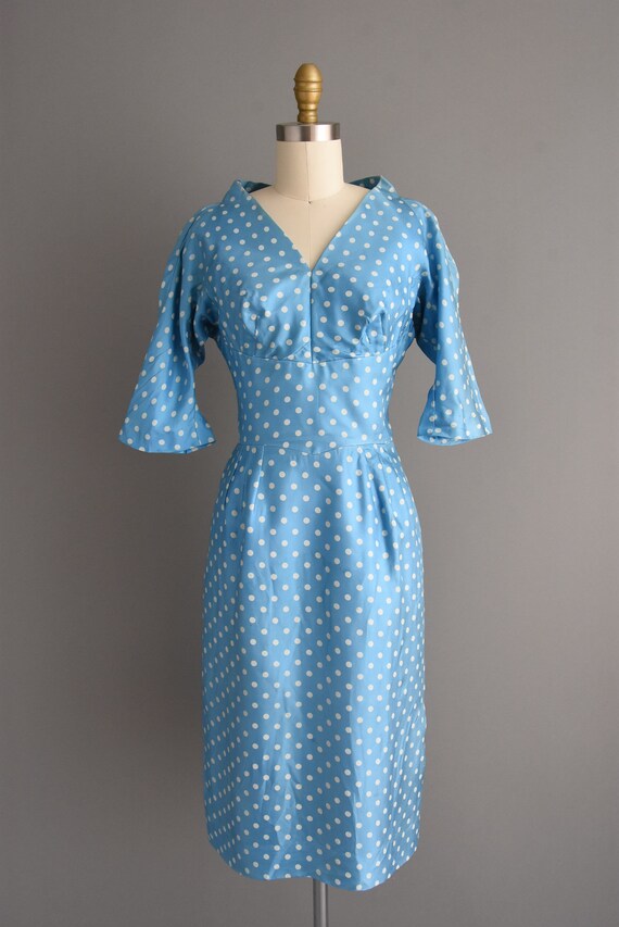 1950s vintage Miss Brooke Blue Polka Dot Print Co… - image 2