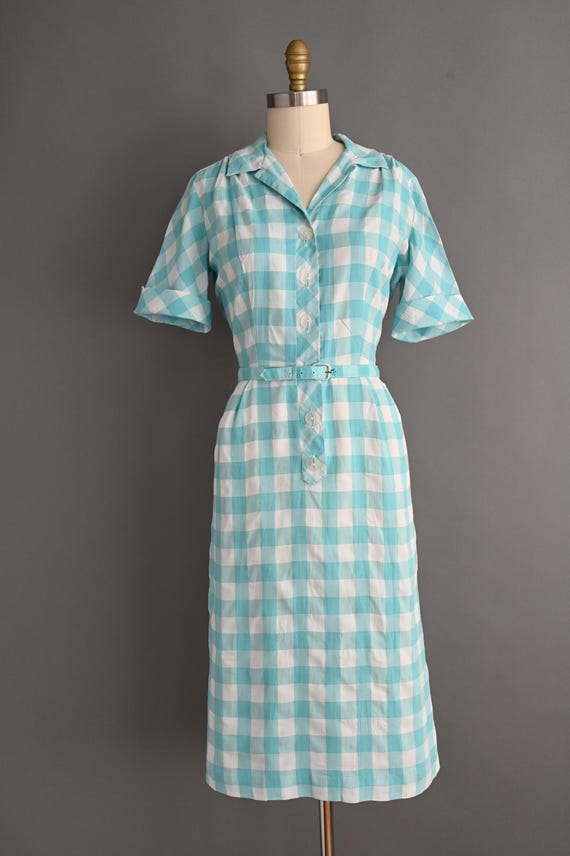 blue fifties dress Unique Vintage 1950s Royal Diamond Cable Swing M/6-8 1 x Womens Dress XFLWAM Women 1950s Vintage Dress