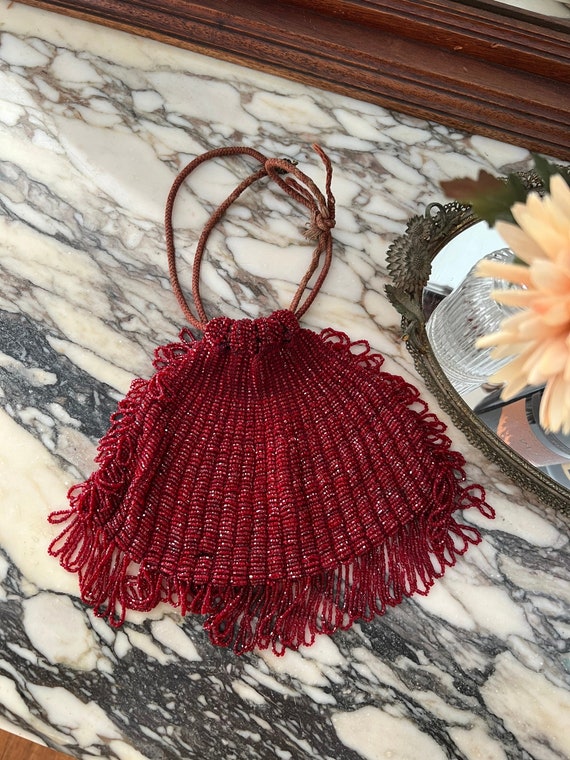 Antique 1920s Glass Beaded Drawstring Handbag