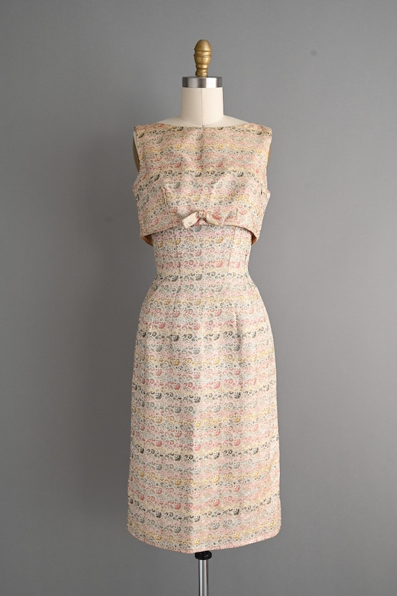 vintage 1950s Stripe Floral Print Wiggle Dress | … - image 2