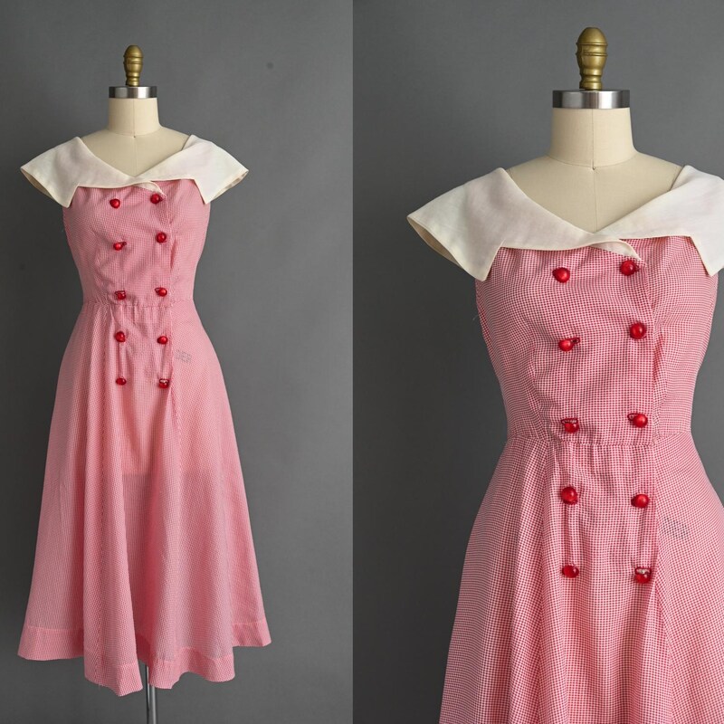 1950s orange gingham dress