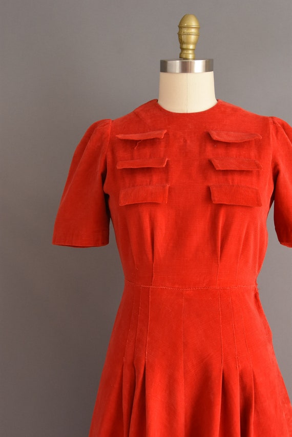 vintage 1940s dress | Candy Apple Red Corduroy Sh… - image 4