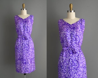 1950s vintage dress | Purple Silk Wiggle Dress | Small |