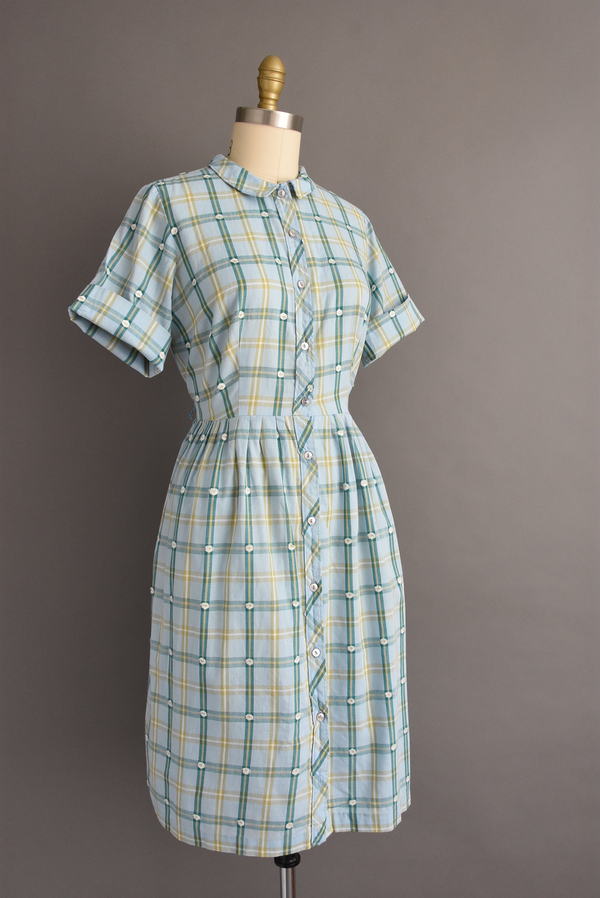 1950s vintage dress Adorable Blue Cotton Plaid Print Short | Etsy