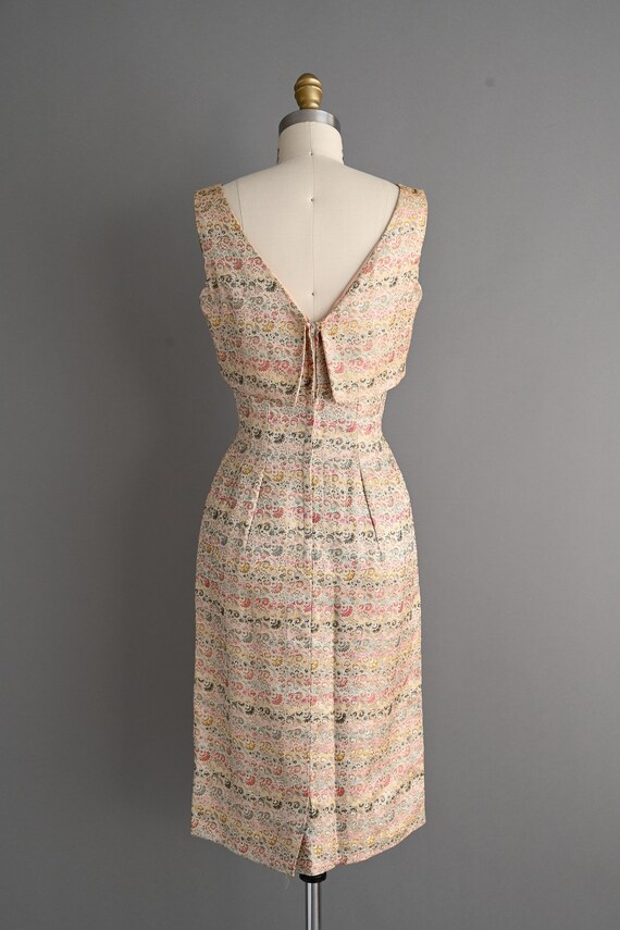 vintage 1950s Stripe Floral Print Wiggle Dress | … - image 8
