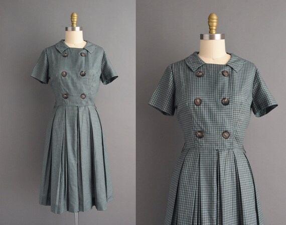 vintage 1950s | Cotton plaid print short sleeve fu