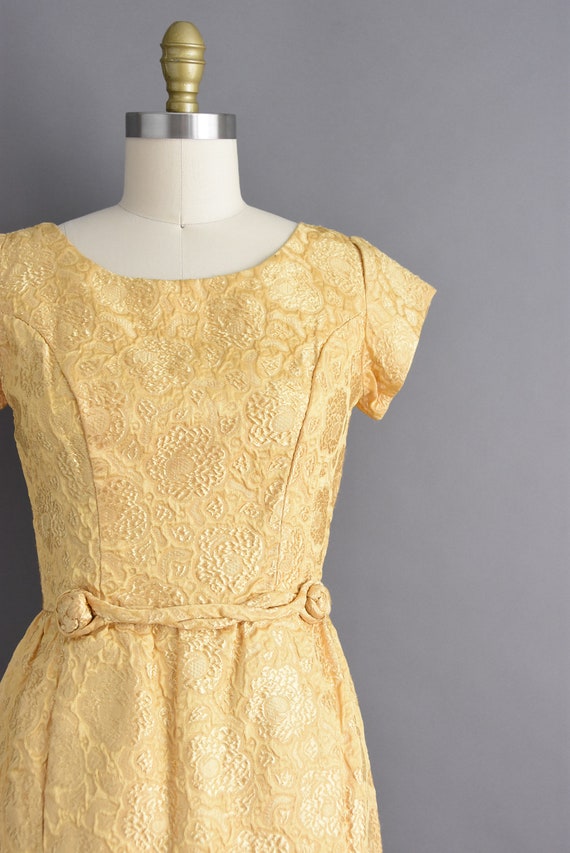 vintage 1950s Gold Floral Cocktail Party Dress | … - image 4