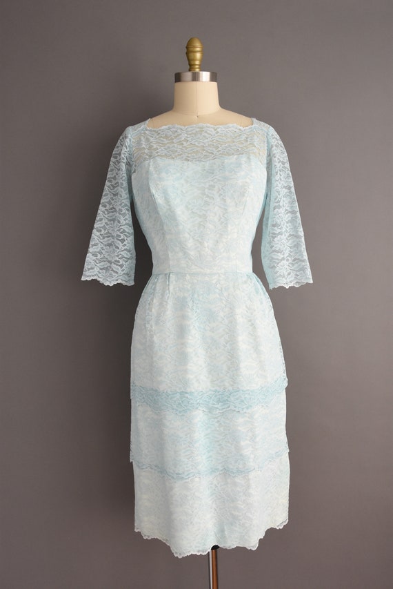 vintage 1950s Mint Blue Lace Cocktail Party Bride… - image 2