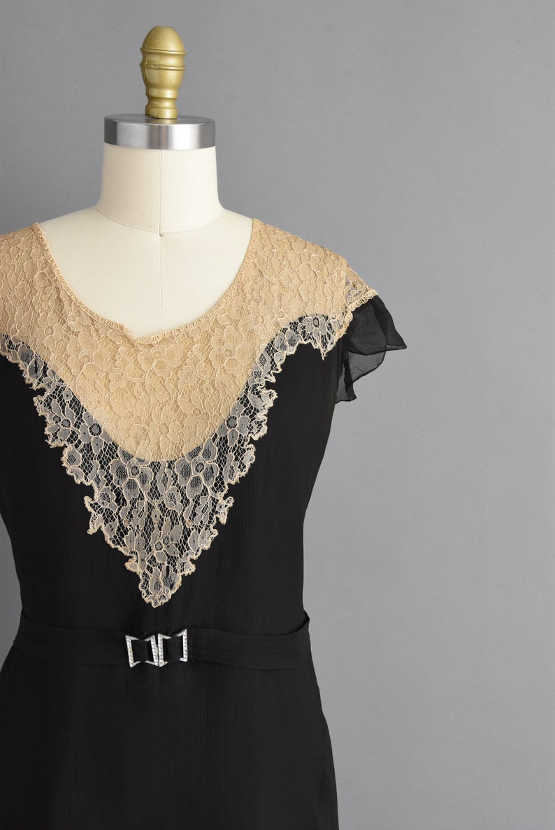 vintage 1920s antique black chiffon lace flapper dress Large image 4