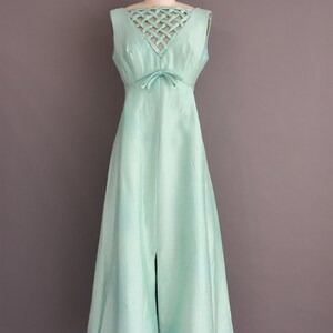 1960s vintage dress Mint Blue Silk Lattice Cocktail Party Bridesmaid Wedding Dress Medium image 2