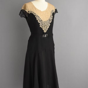 vintage 1920s antique black chiffon lace flapper dress Large image 6