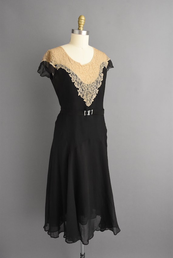 vintage 1920s antique black chiffon lace flapper … - image 6