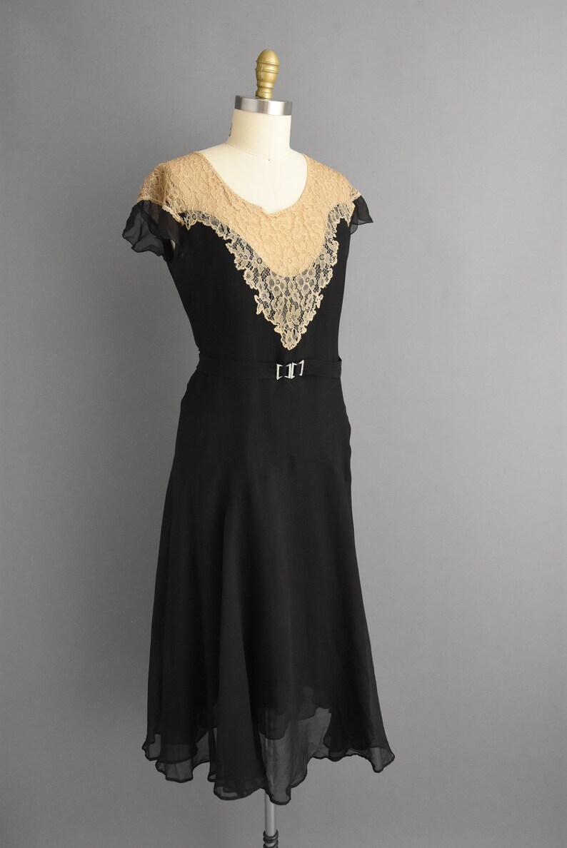 vintage 1920s antique black chiffon lace flapper dress Large image 6