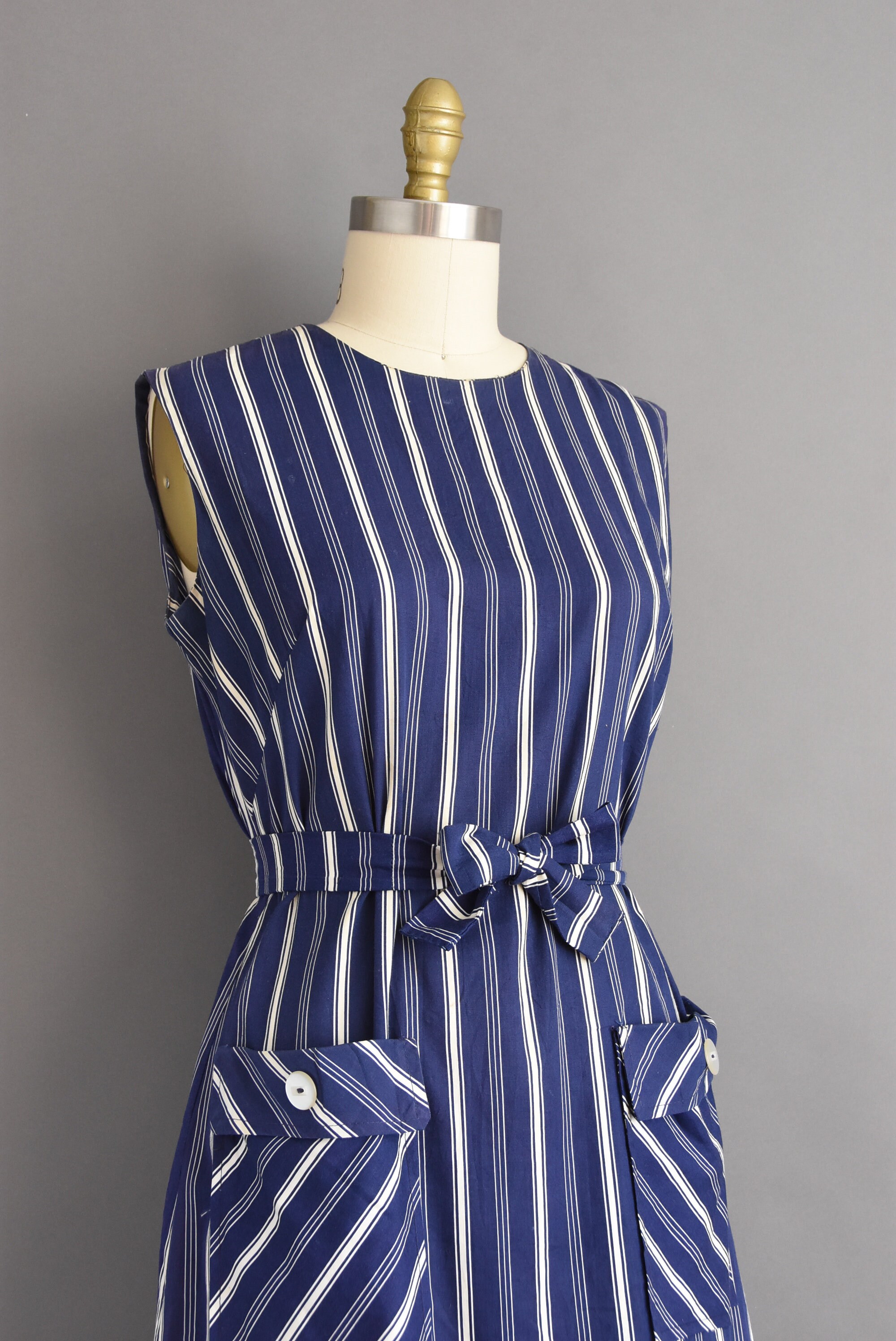 Vintage 1960s Adorable Blue & White Stripe Print Cotton Day | Etsy