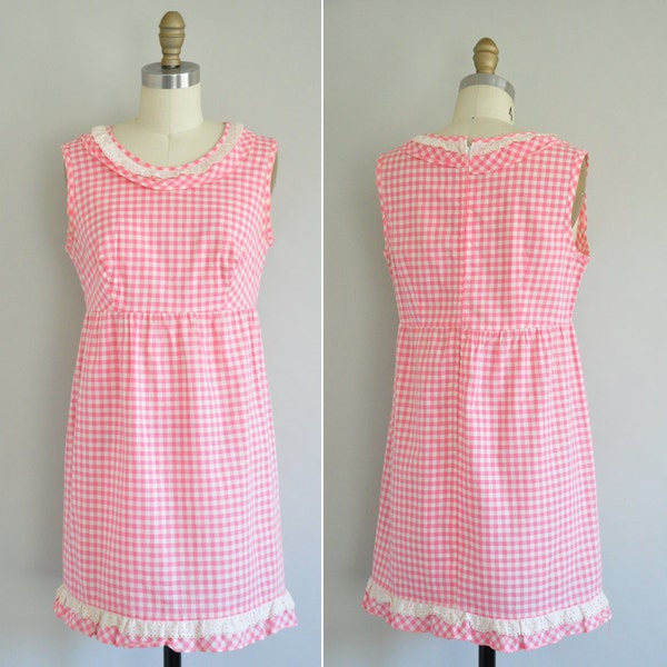 vintage 1960s cotton dress / 60s pink gingham baby doll dress / Darling Lolita