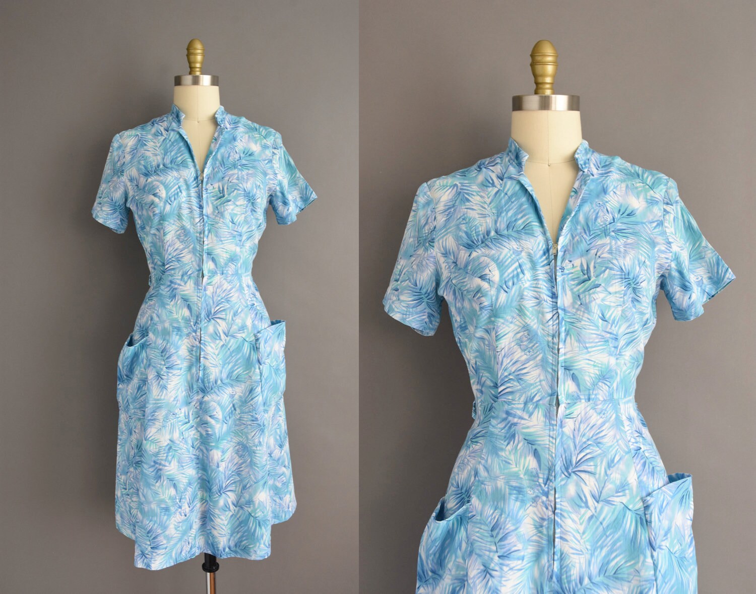 Vintage 1950s Mode O Day Blue Floral 