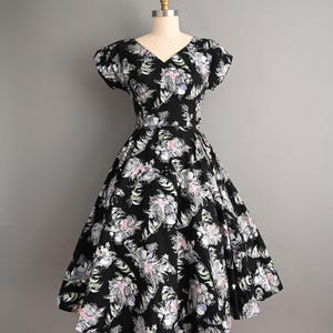 Vintage 1950s Dress | Shirley&#39;s  Pink Pony Novelty Silver Painted Black Cotton Dress | Small