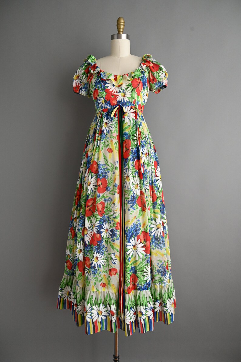 vintage 1960s Dress Vintage Emma Domb Puff Sleeve Floral Spring Dress small image 2