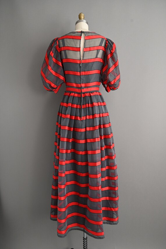 vintage 1980s Puff Sleeve Stripe Party Dress - Sm… - image 9