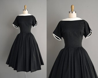 vintage 1950s Black & White Cotton Dress - Size Small