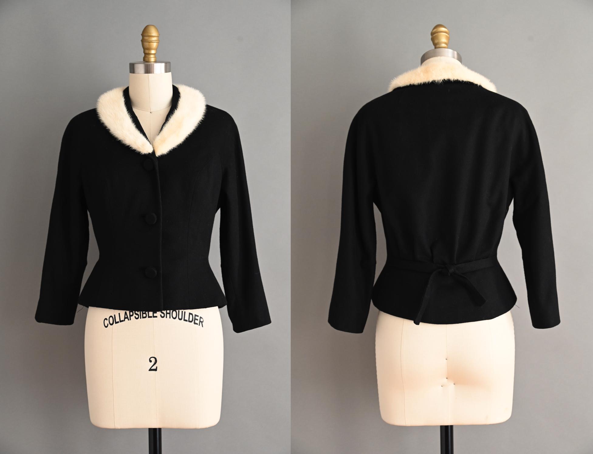 Vintage 1950s Jacket | Bullocks Westwood Black Wool Fur