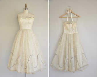 r e s e r v e d...50s wedding dress / vintage 1950s breathtaking cream lace dress / 50s Fairy rhinestone dress