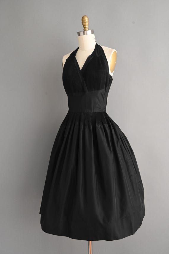 vintage black halter dress 1950s | Cocktail Party Dress | XS Small halston maxi dress