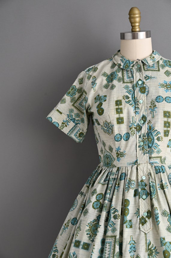 vintage 1960s Dress | Vintage Cotton Print Shirtw… - image 4