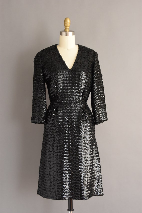 vintage 1950s dress |  50s dress black full sequi… - image 2