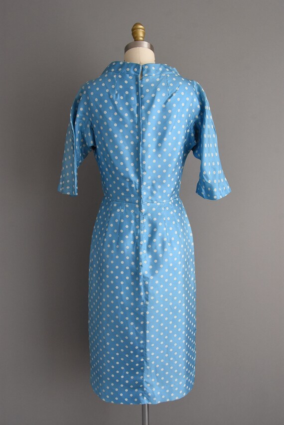 1950s vintage Miss Brooke Blue Polka Dot Print Co… - image 9