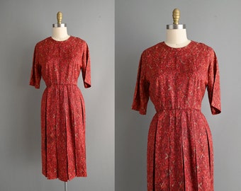 vintage 1950s Cranberry Red Silk Dress | Large