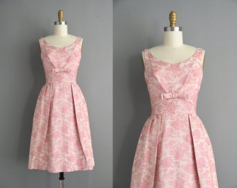 vintage 1950s Sparkly Rhinestone Pink Bridal Party Dress - Small