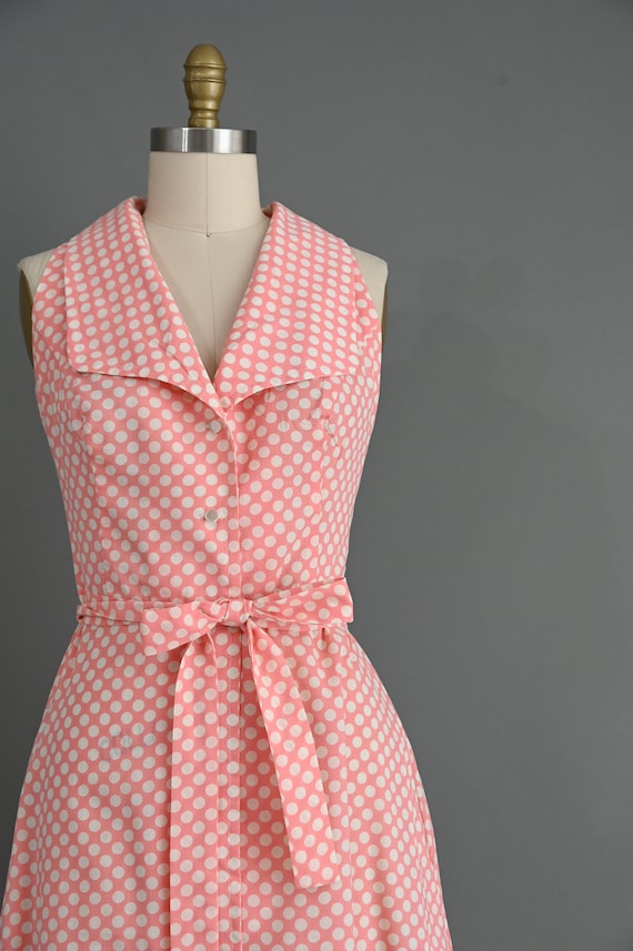 vintage 1970s dress | Peach Pink Polka Dot Cotton… - image 4