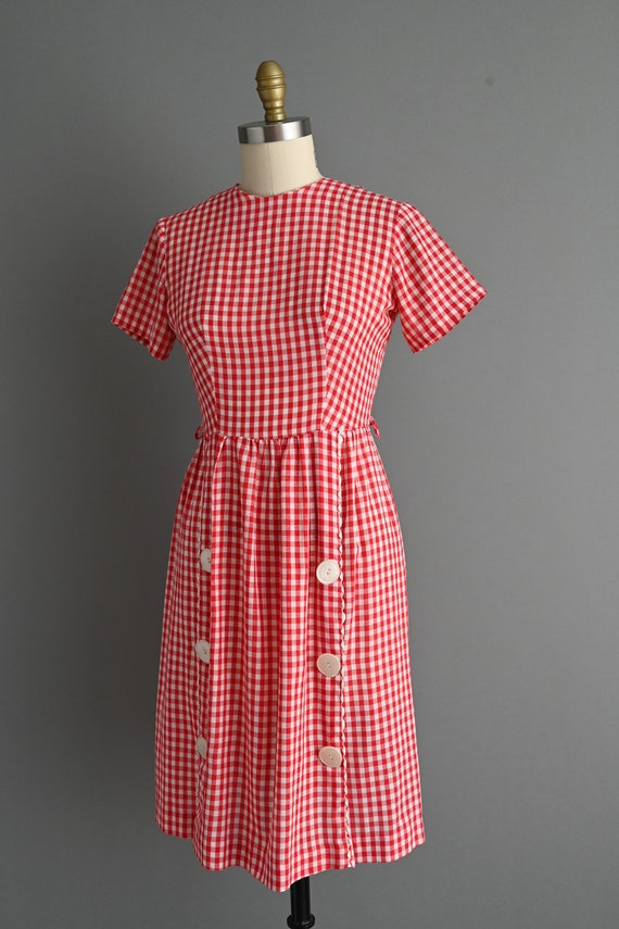 1950s vintage dress | Red Gingham Print Cotton Dr… - image 7