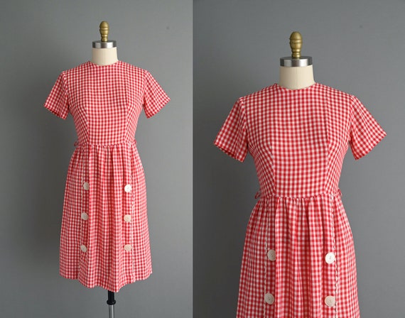 1950s vintage dress | Red Gingham Print Cotton Dr… - image 1