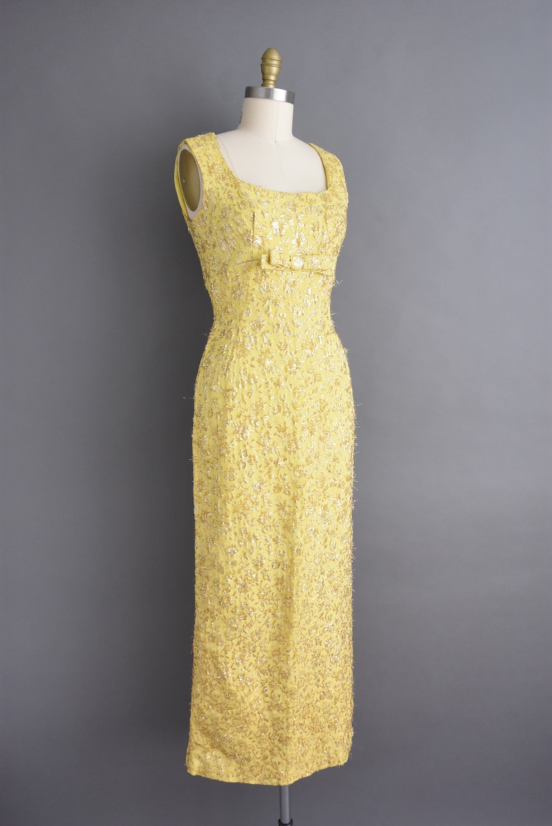 1960s vintage Gold Tinsel Floral Cocktail Party Wedding Dress Medium image 7