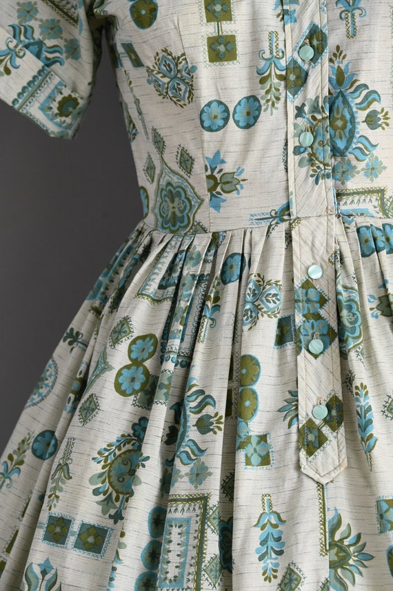 vintage 1960s Dress | Vintage Cotton Print Shirtw… - image 5