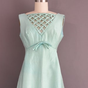 1960s vintage dress Mint Blue Silk Lattice Cocktail Party Bridesmaid Wedding Dress Medium image 3