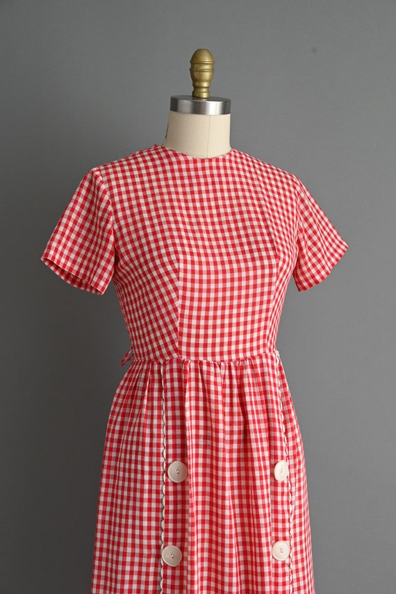 1950s vintage dress | Red Gingham Print Cotton Dr… - image 6