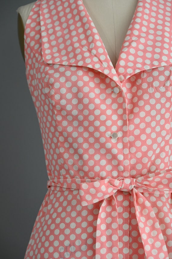 vintage 1970s dress | Peach Pink Polka Dot Cotton… - image 5