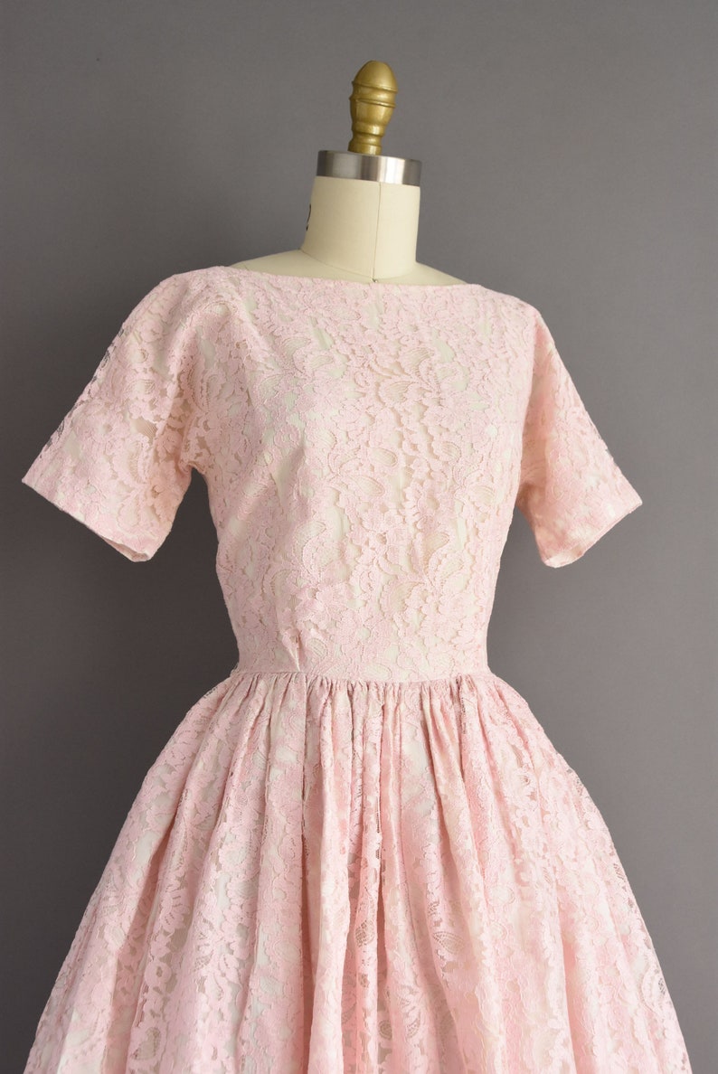 vintage 1950s dress Pastel Pink Sweeping Full Skirt Party Dress Small image 5