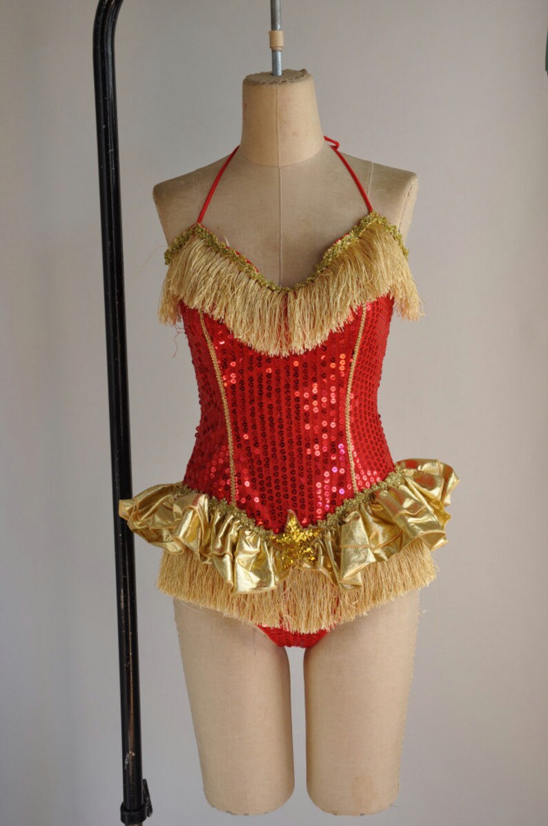 Vintage rare showgirl costume / red and gold sequin plus size Etsy