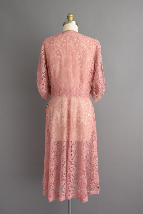 Vintage 1950s Rose Pink Rhinestone Lace Dress | L… - image 10