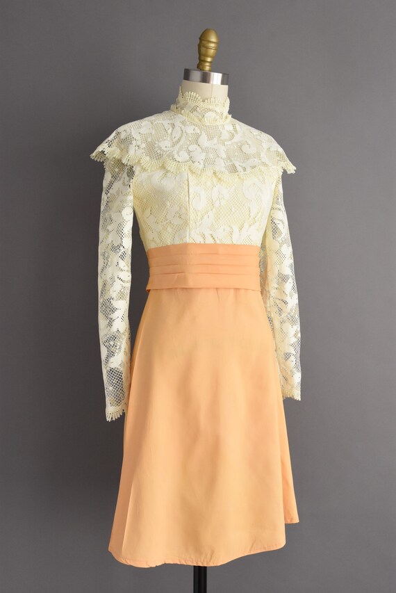 1970s vintage Golden Long Sleeve Lace Party Dress… - image 5