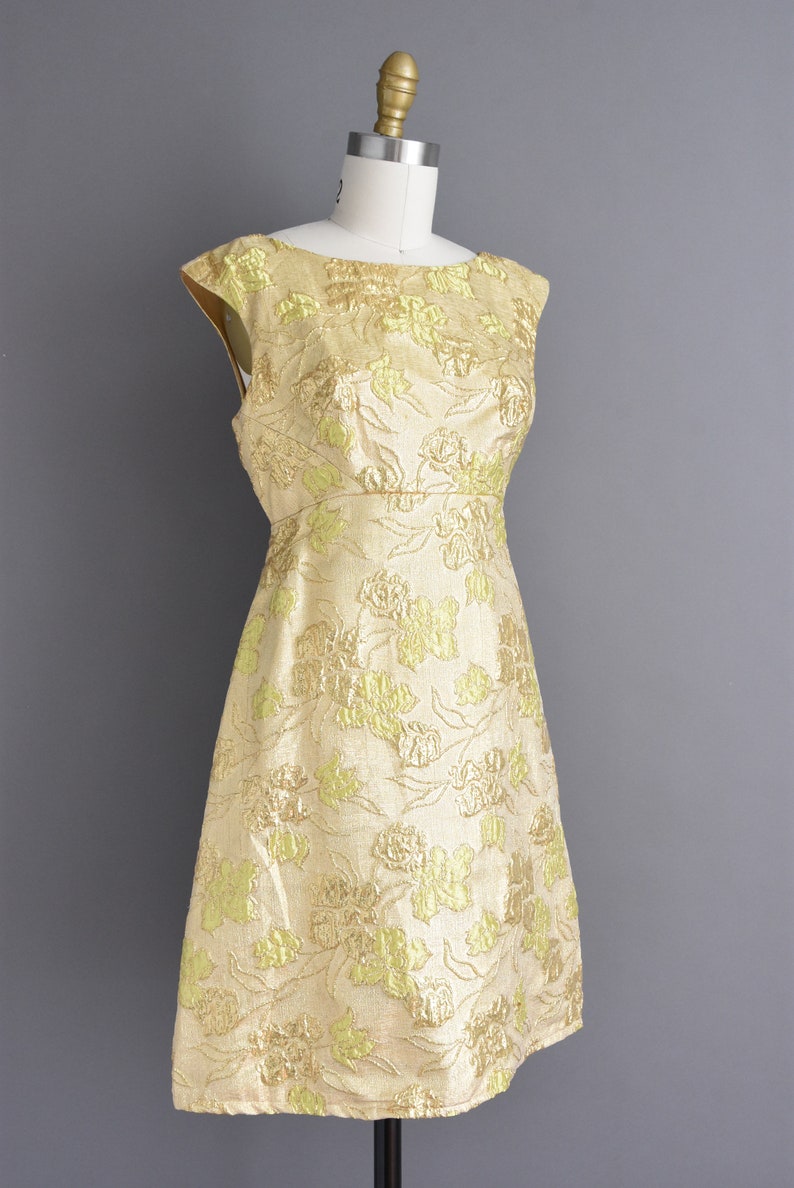 Vintage 1960s Dress Sparkling Gold Tinsel Floral Print Etsy